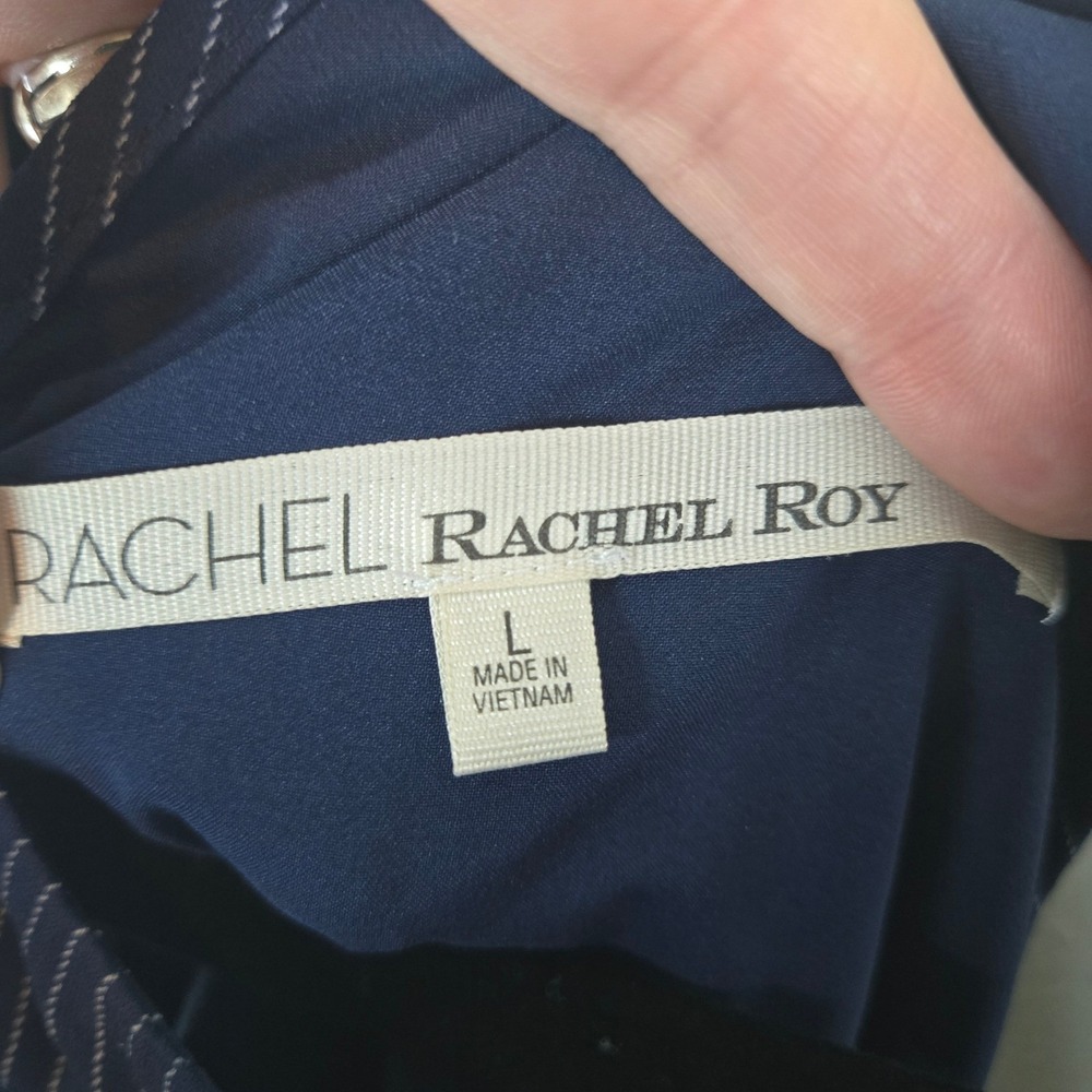 Rachel Roy Dress Tie Neck Floral Print Sleeveless Navy L W/Pockets Whimsical - Picture 2 of 12